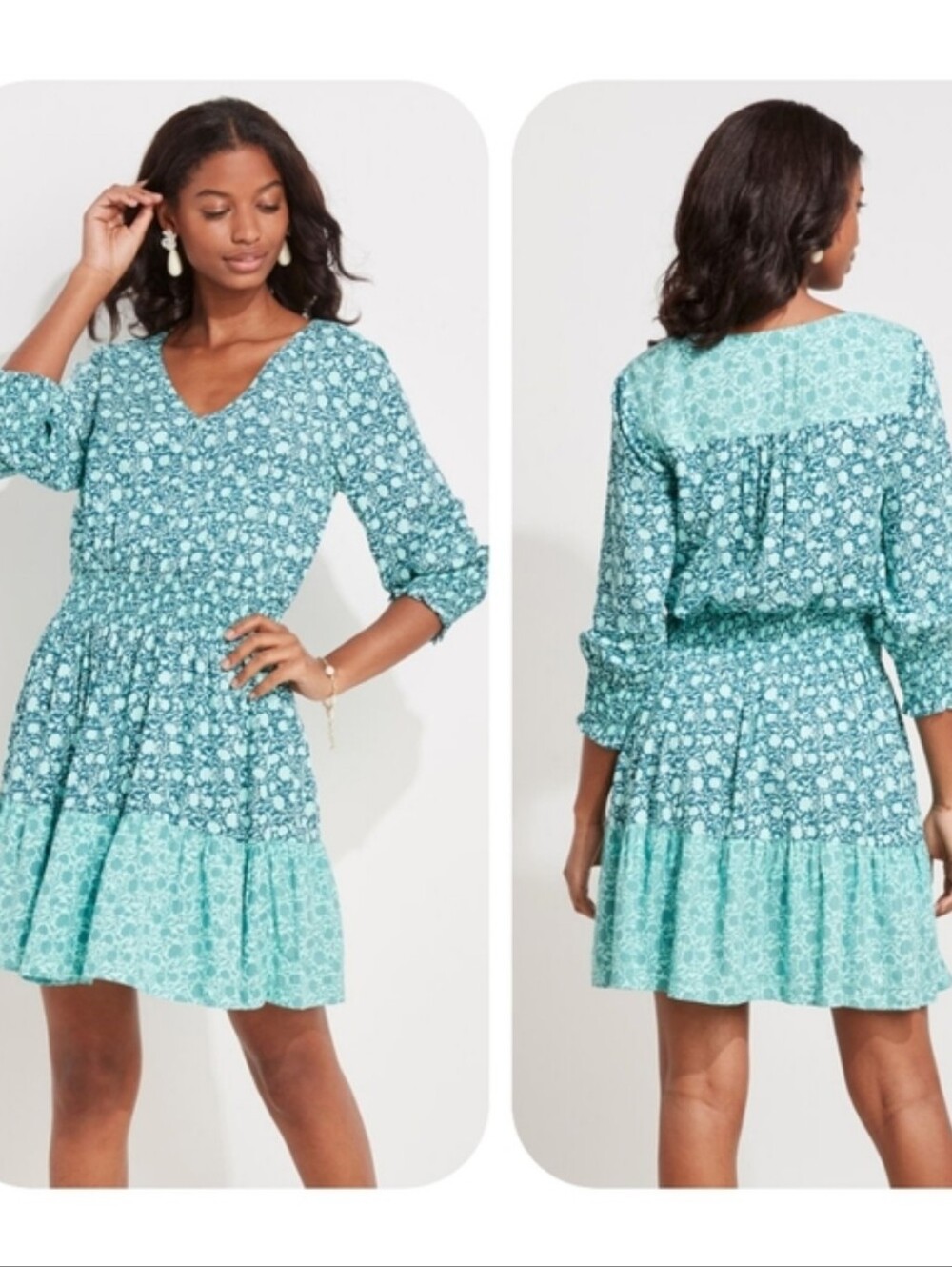 Vineyard Vines Sea Floral Turqoise Euffle Sundress XS